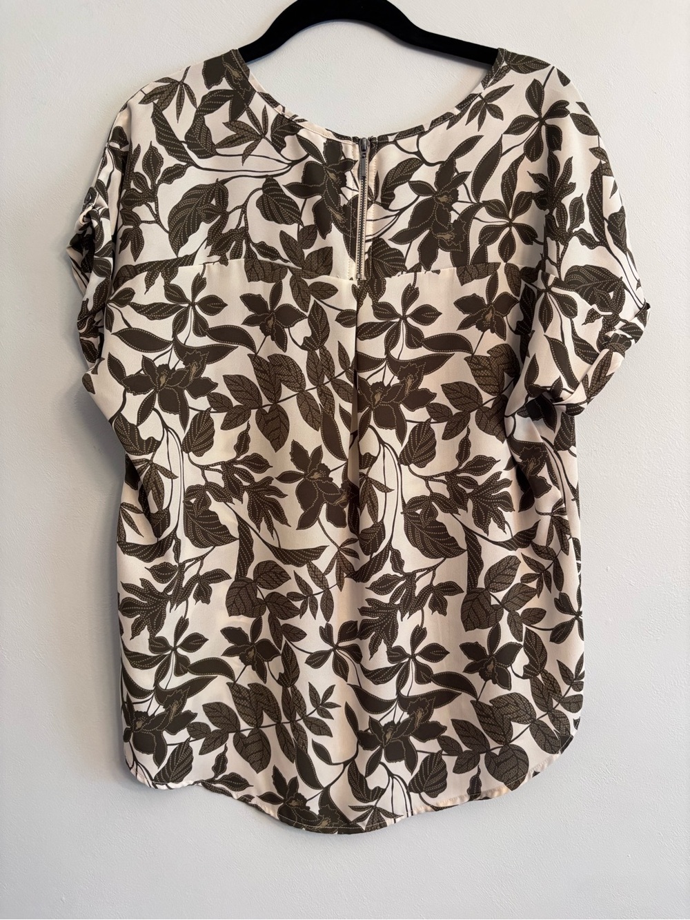 Maurices Cream Blouse with Olive Leaf Print - Picture 5 of 8